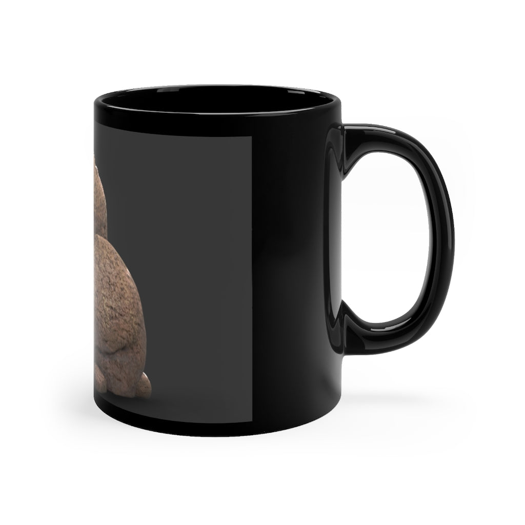 Rocks Black mug 11oz with full-wrap design and C-handle, showcasing its sleek black ceramic finish.