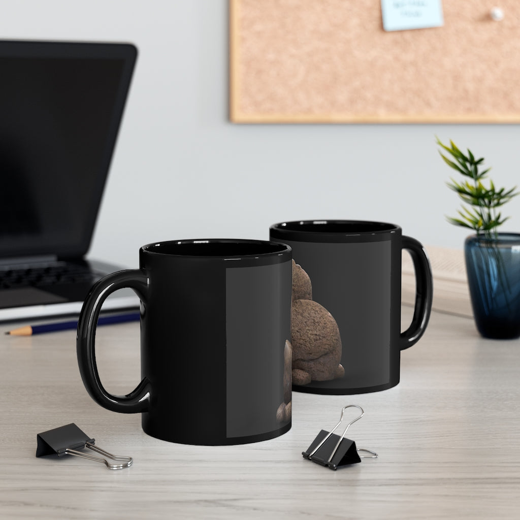 Rocks Black mug 11oz with full-wrap design and C-handle, showcasing its sleek black ceramic finish.