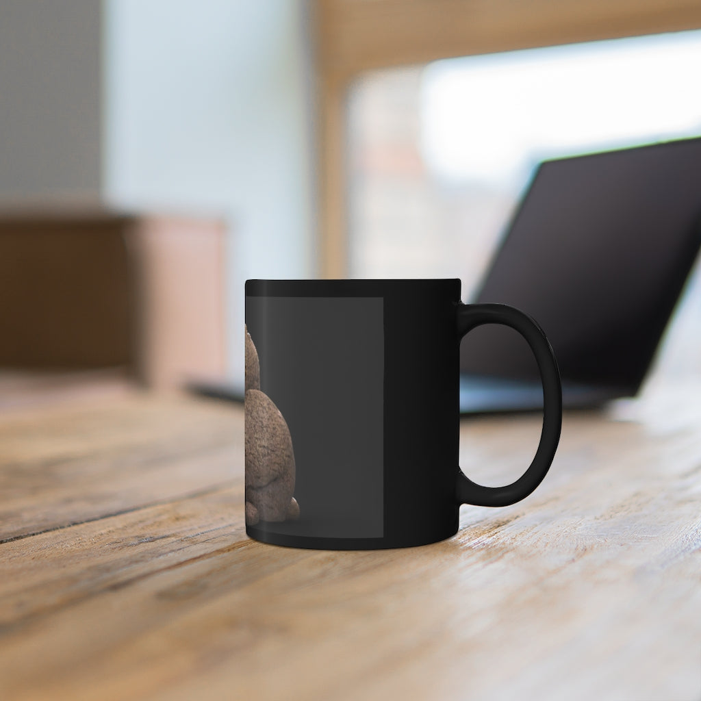 Rocks Black mug 11oz with full-wrap design and C-handle, showcasing its sleek black ceramic finish.