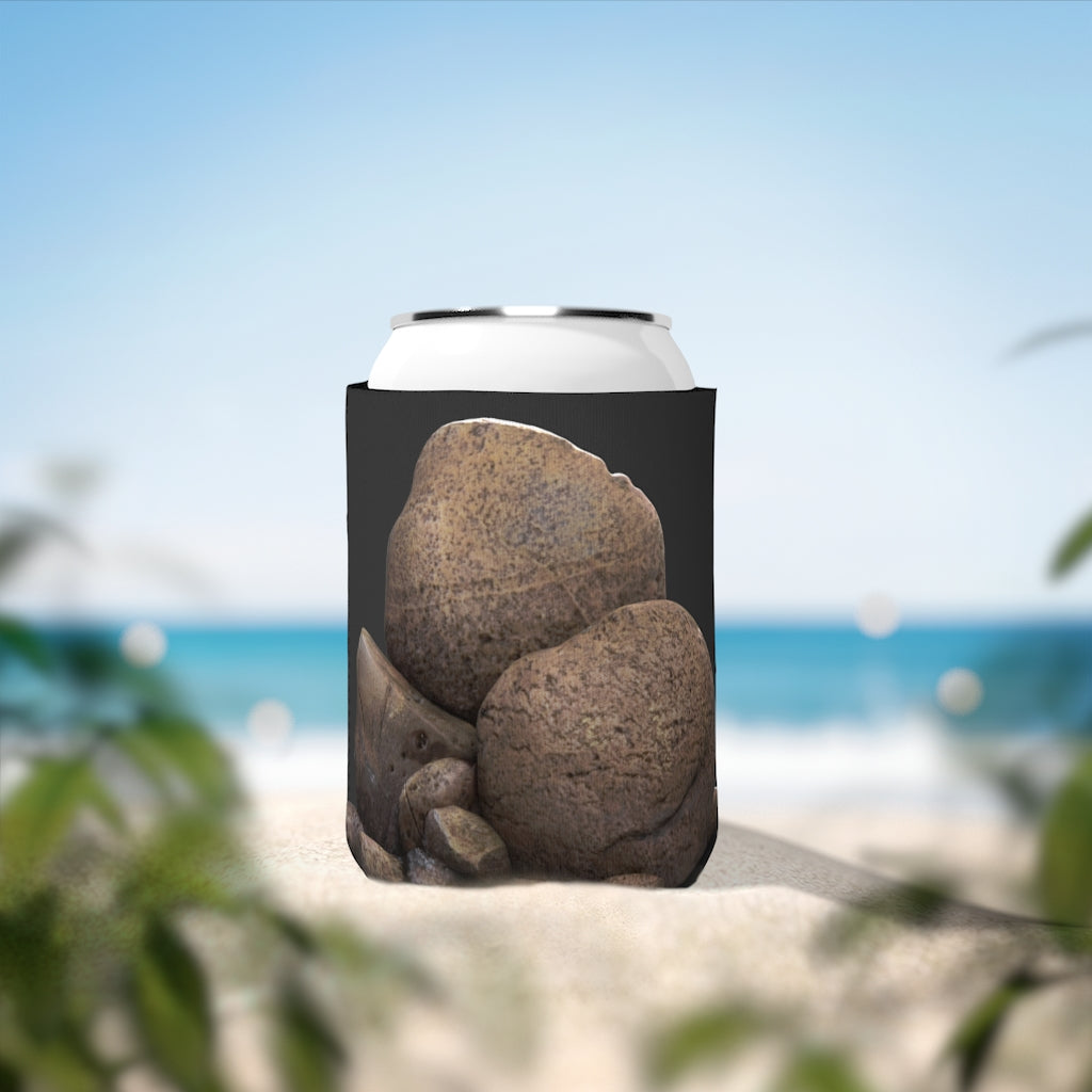 Rocks Can Cooler Sleeve made of durable neoprene, designed to fit standard 12oz cans, featuring a non-slip grip and customizable design.