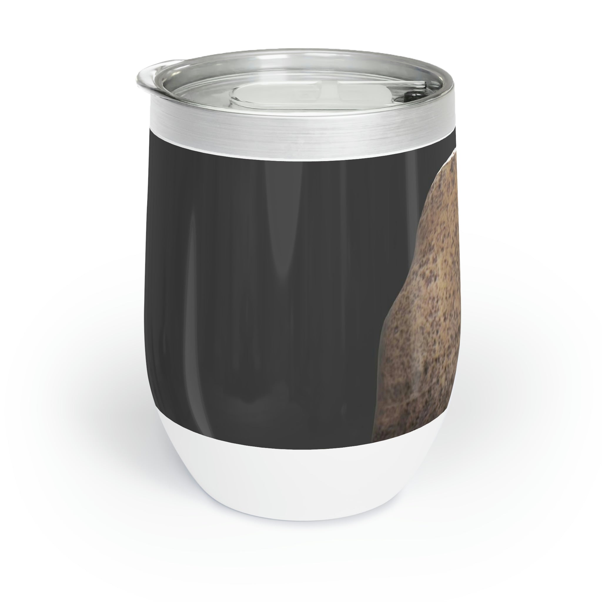 Rocks Chill Wine Tumbler in stainless steel with a sleek design, showcasing its double-insulated walls and stemless structure.