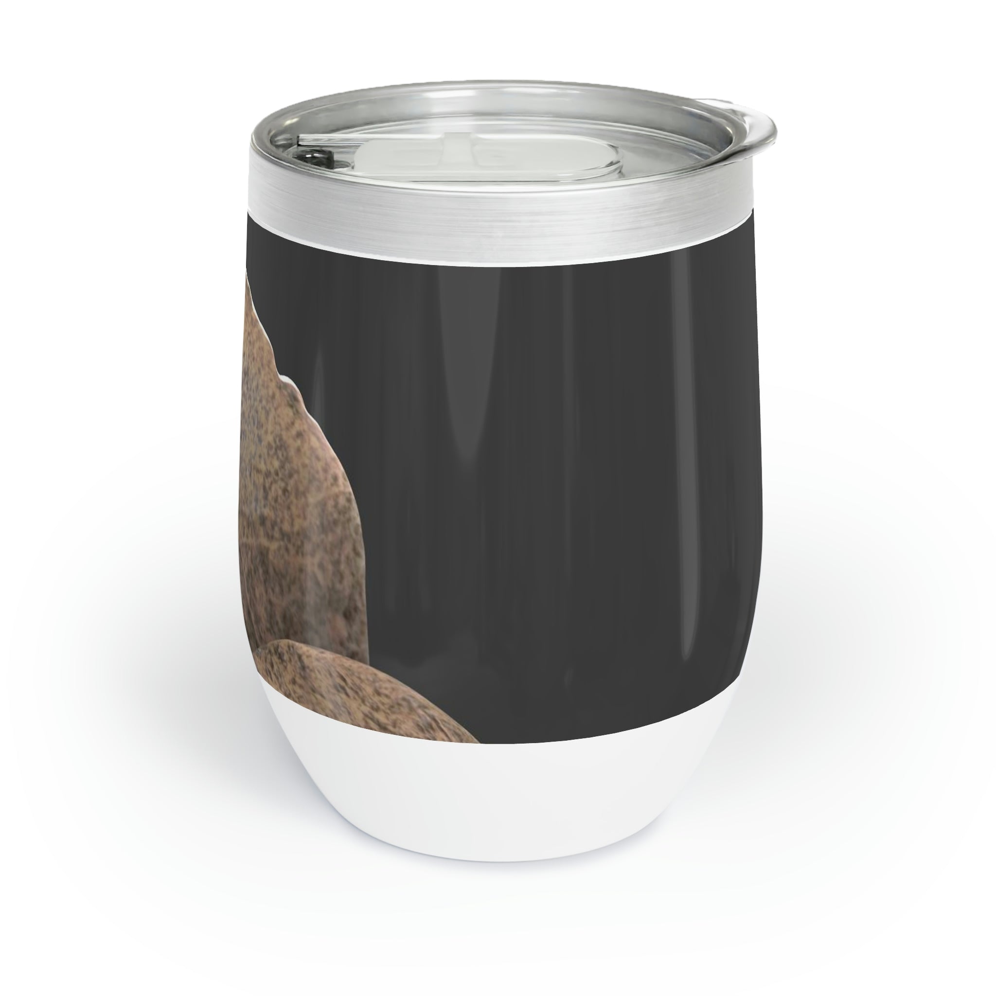 Rocks Chill Wine Tumbler in stainless steel with a sleek design, showcasing its double-insulated walls and stemless structure.