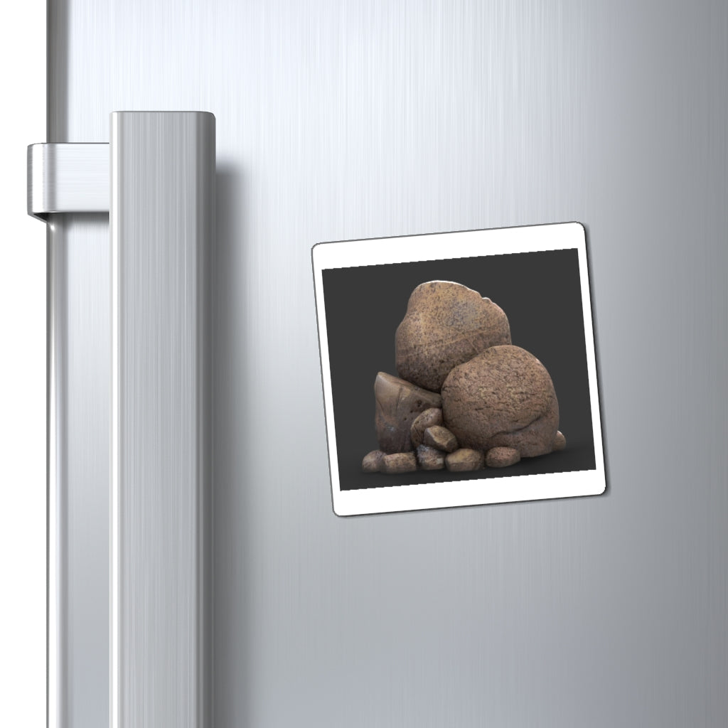 A collection of Rocks Magnets showcasing various sizes and a sleek black backing, ideal for displaying messages on metallic surfaces.