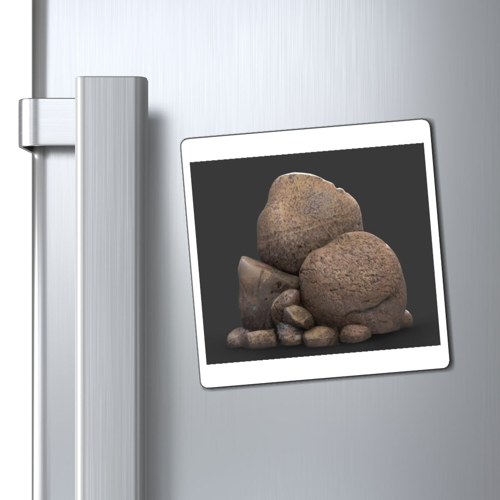 A collection of Rocks Magnets showcasing various sizes and a sleek black backing, ideal for displaying messages on metallic surfaces.