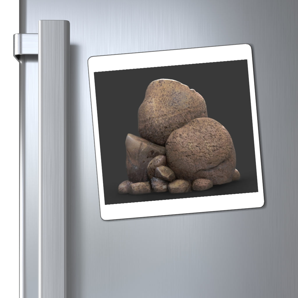 A collection of Rocks Magnets showcasing various sizes and a sleek black backing, ideal for displaying messages on metallic surfaces.