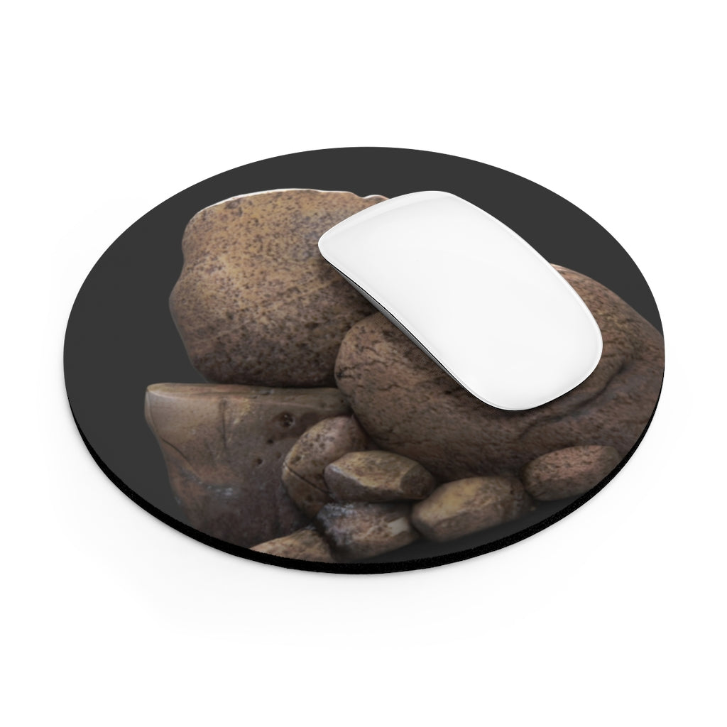 Rocks Mouse Pad in round and rectangular shapes with vibrant design and non-slip rubber bottom.