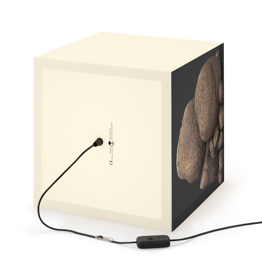 A stylish Rocks Personalized Lamp in a cube shape, showcasing its unique design and customizable lighting options, perfect for home decor.