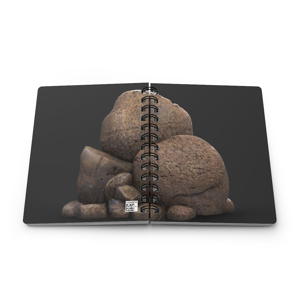 Rocks Spiral Bound Journal with glossy laminated cover and lined pages, showcasing its stylish design and durability.