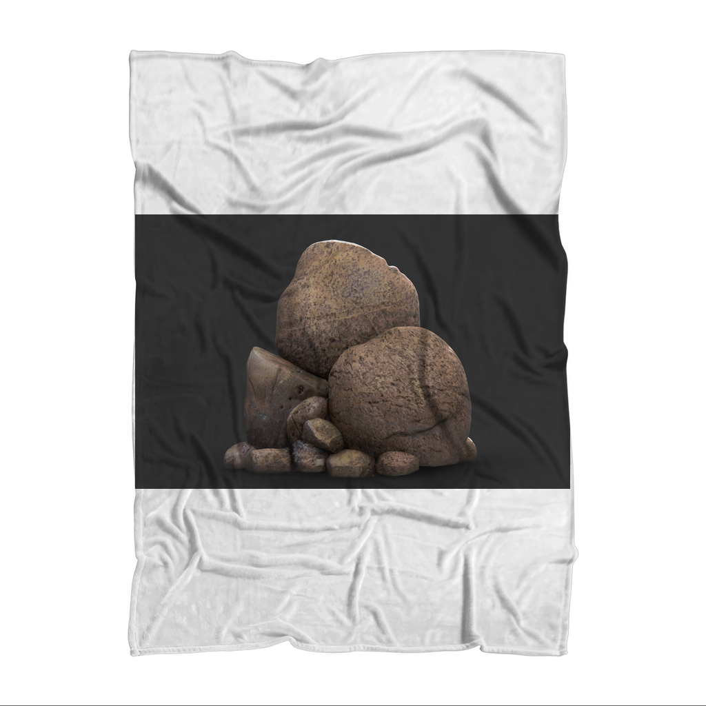 Rocks Sublimation Throw Blanket made of 100% polyester polar fleece, featuring vibrant sublimation prints and a white back.