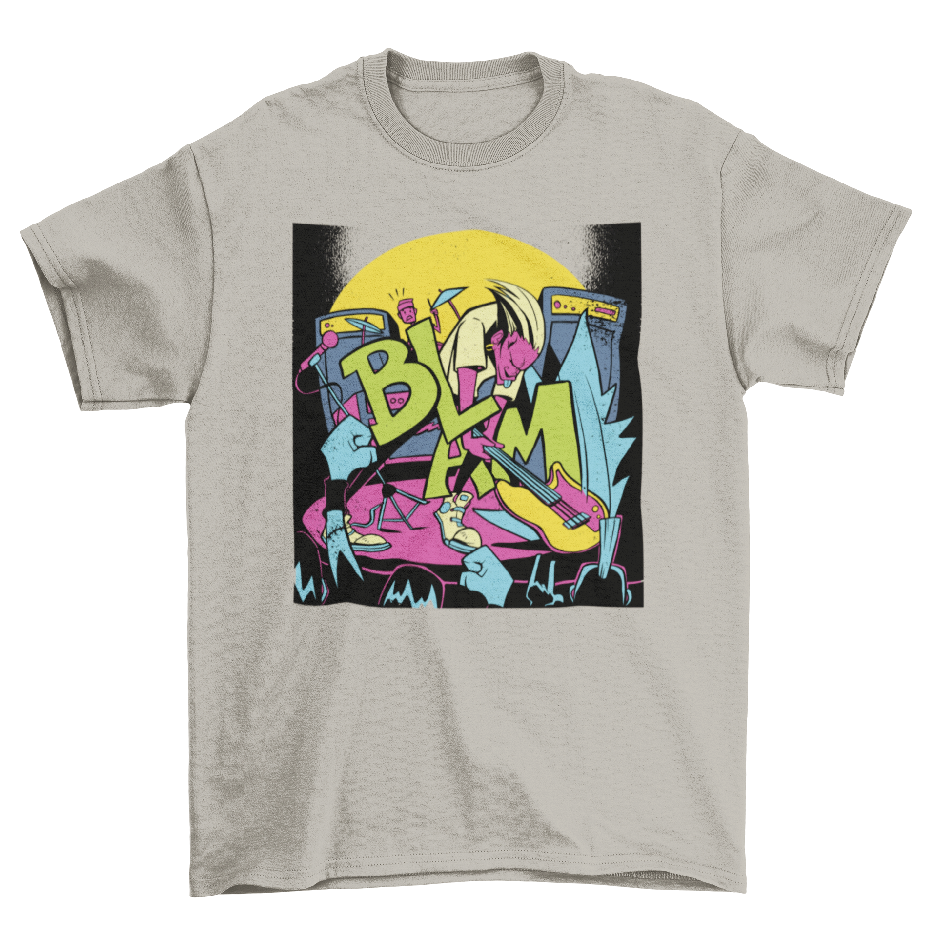 Rockstar smashing a guitar illustrated on a stylish t-shirt.