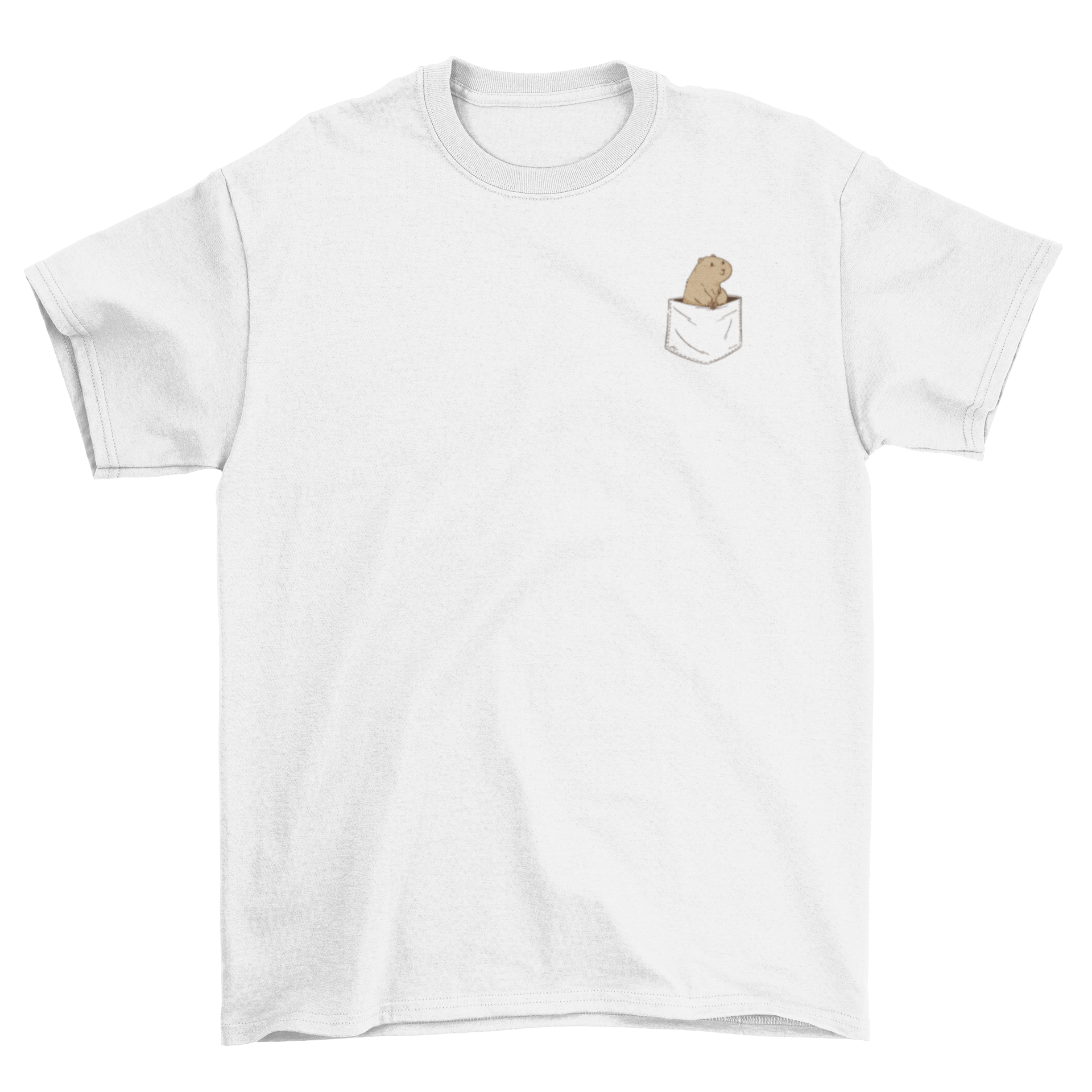 A cute t-shirt featuring a prairie dog peeking out of a pocket, showcasing a playful design.