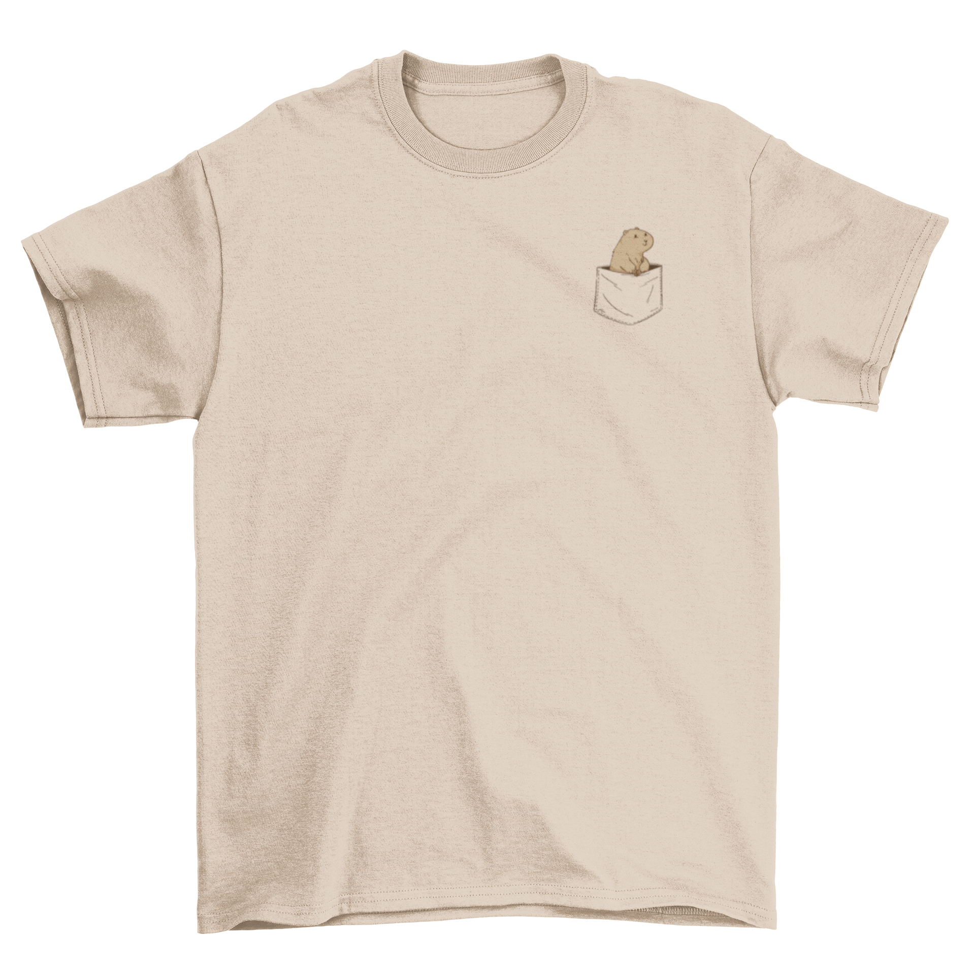 A cute t-shirt featuring a prairie dog peeking out of a pocket, showcasing a playful design.