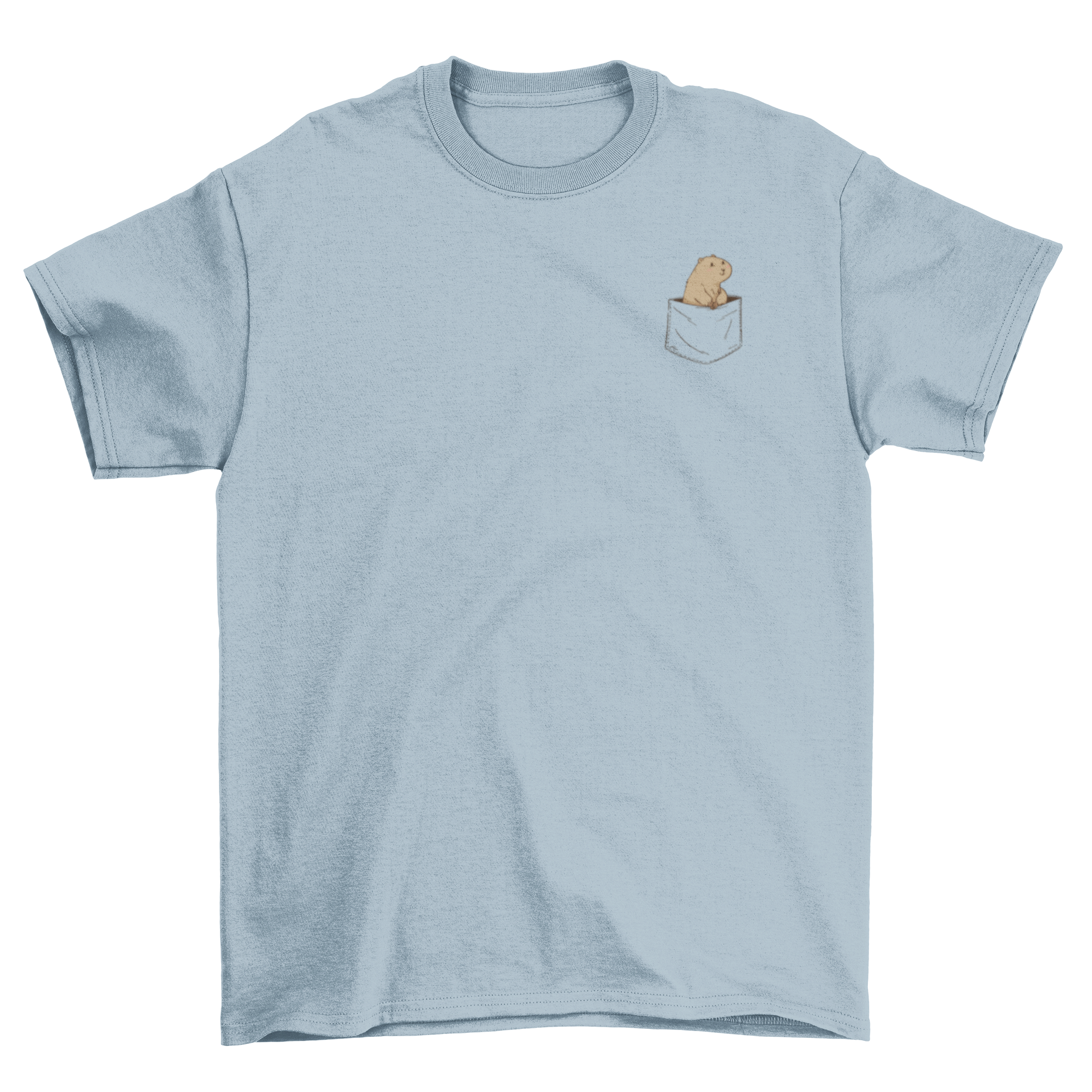 A cute t-shirt featuring a prairie dog peeking out of a pocket, showcasing a playful design.