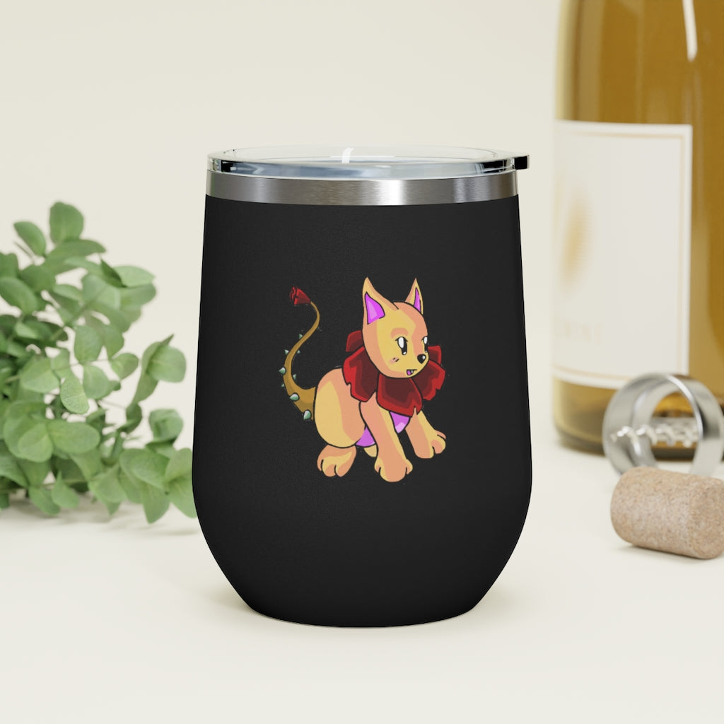 Rositty 12oz Insulated Wine Tumbler in stainless steel with a clear plastic lid, showcasing a stylish design for hot and cold beverages.