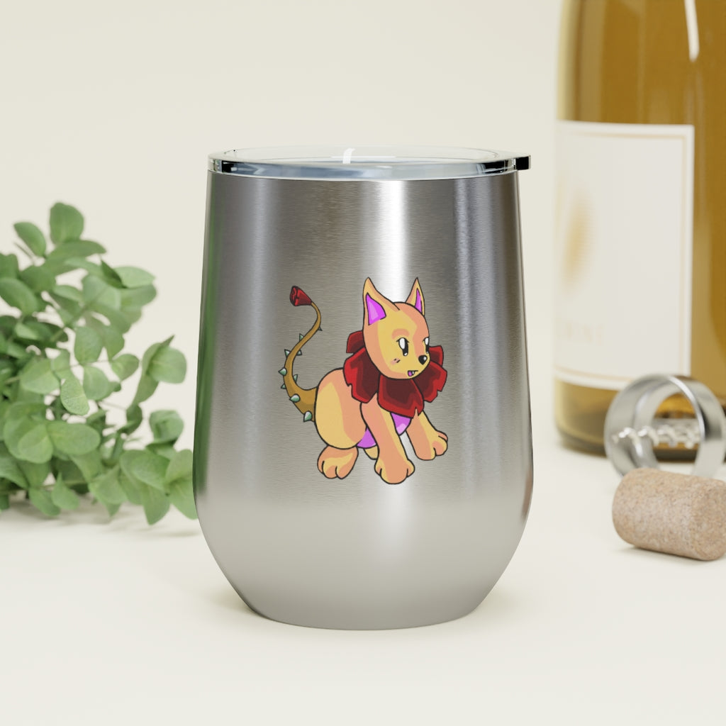 Rositty 12oz Insulated Wine Tumbler in stainless steel with a clear plastic lid, showcasing a stylish design for hot and cold beverages.