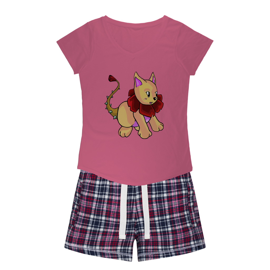 Rositty Women's Sleepy Tee and Flannel Short set featuring a relaxed fit T-shirt and colorful flannel shorts, perfect for cozy nights.