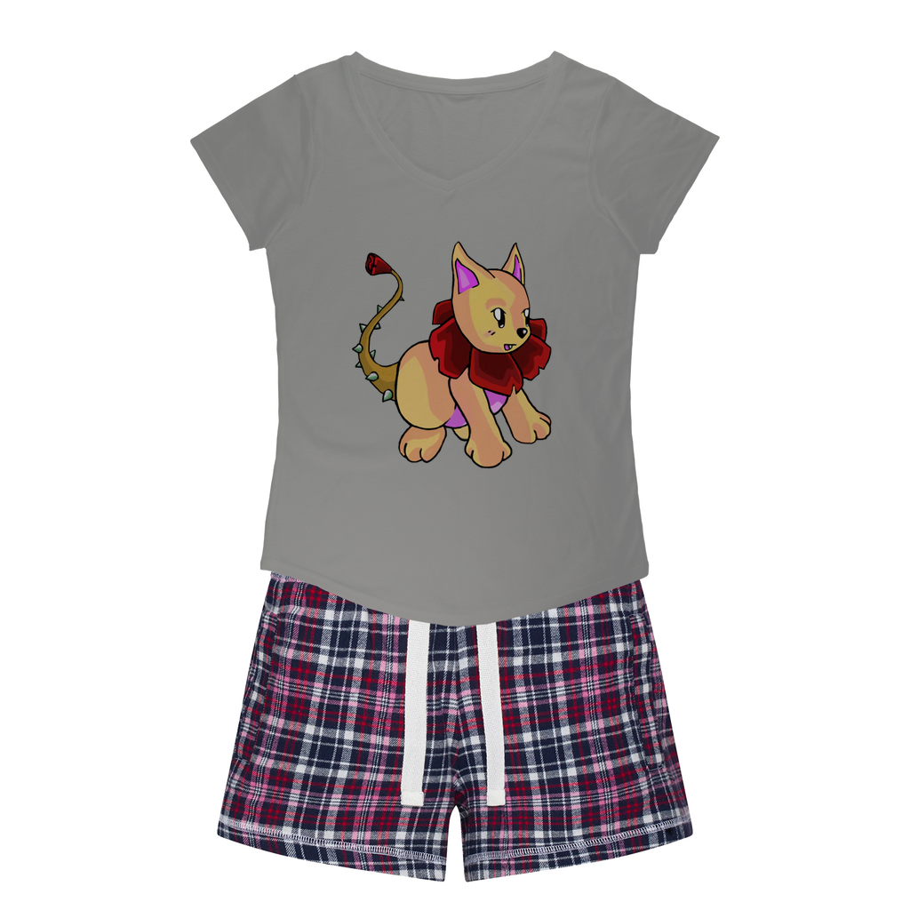 Rositty Women's Sleepy Tee and Flannel Short set featuring a relaxed fit T-shirt and colorful flannel shorts, perfect for cozy nights.