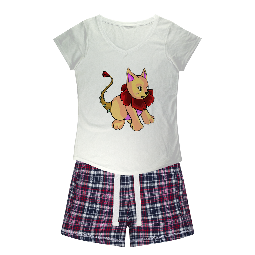 Rositty Women's Sleepy Tee and Flannel Short set featuring a relaxed fit T-shirt and colorful flannel shorts, perfect for cozy nights.