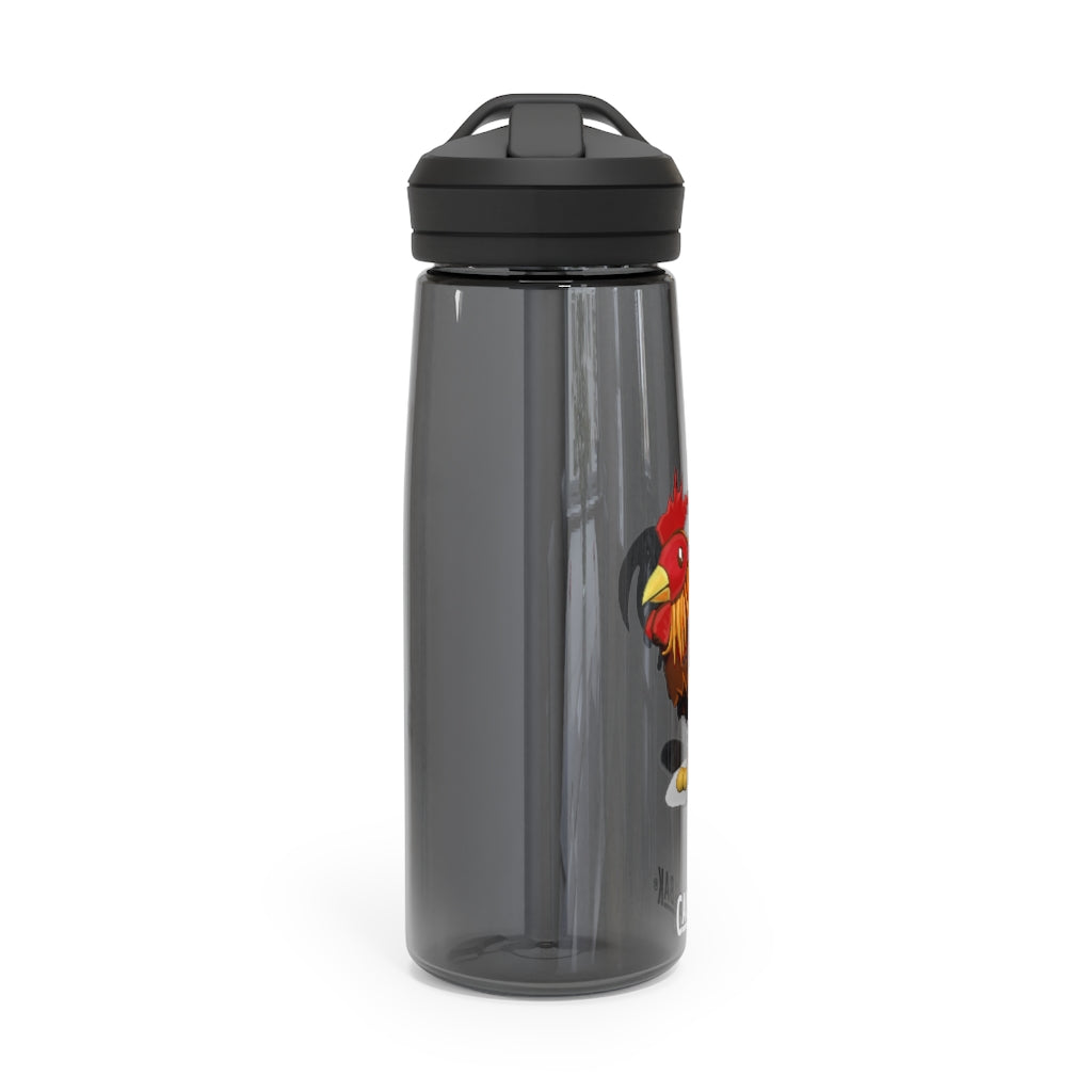 Rooster CamelBak Eddy® Water Bottle in vibrant colors, showcasing its ergonomic design and spill-proof biting valve.