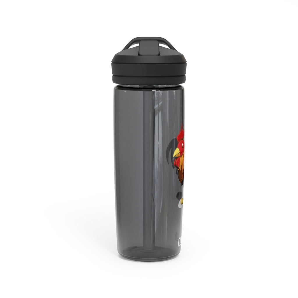 Rooster CamelBak Eddy® Water Bottle in vibrant colors, showcasing its ergonomic design and spill-proof biting valve.