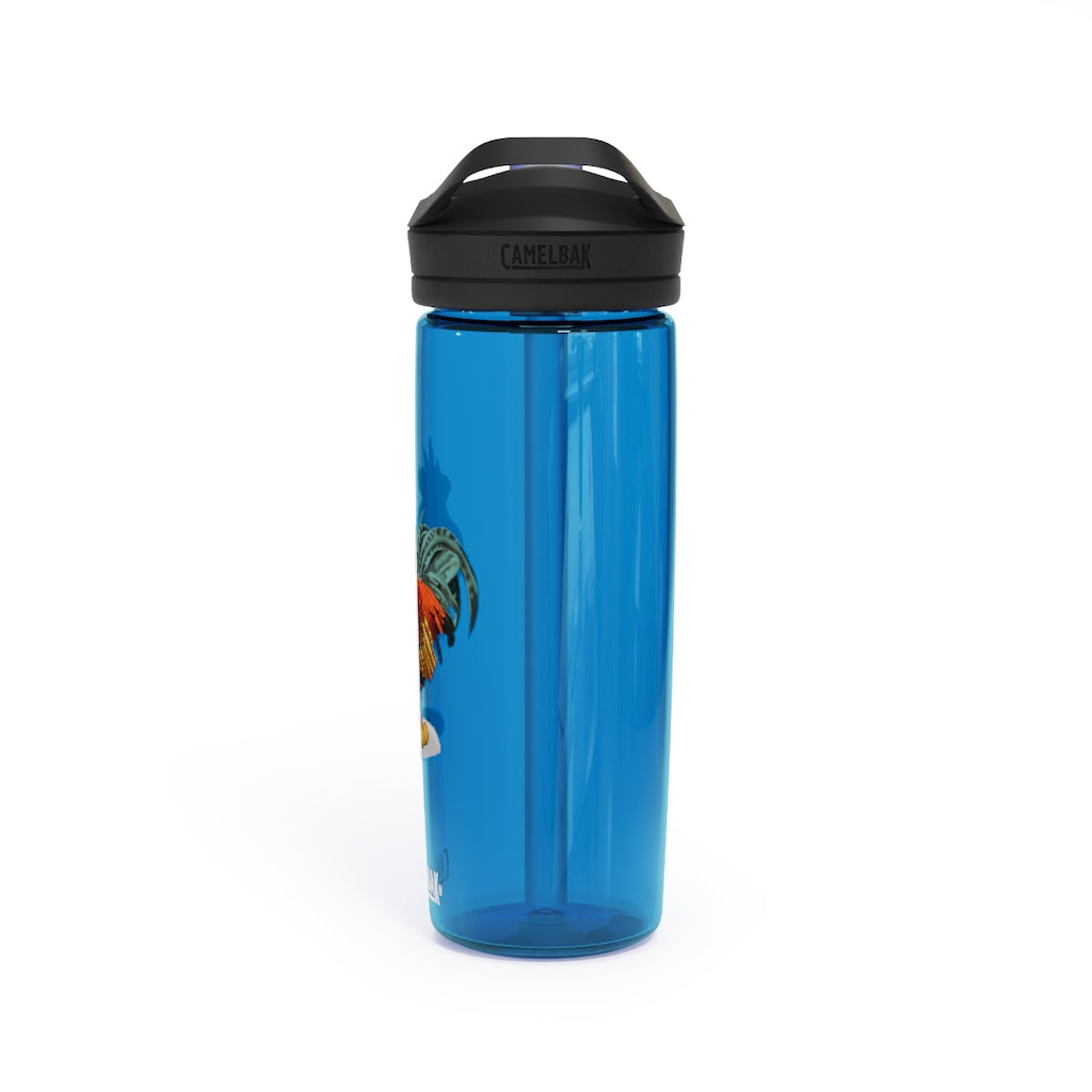 Rooster CamelBak Eddy® Water Bottle in vibrant colors, showcasing its ergonomic design and spill-proof biting valve.