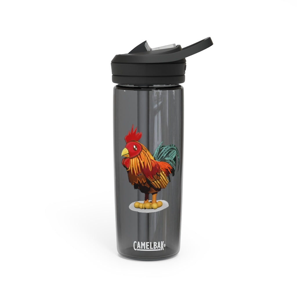 Rooster CamelBak Eddy® Water Bottle in vibrant colors, showcasing its ergonomic design and spill-proof biting valve.