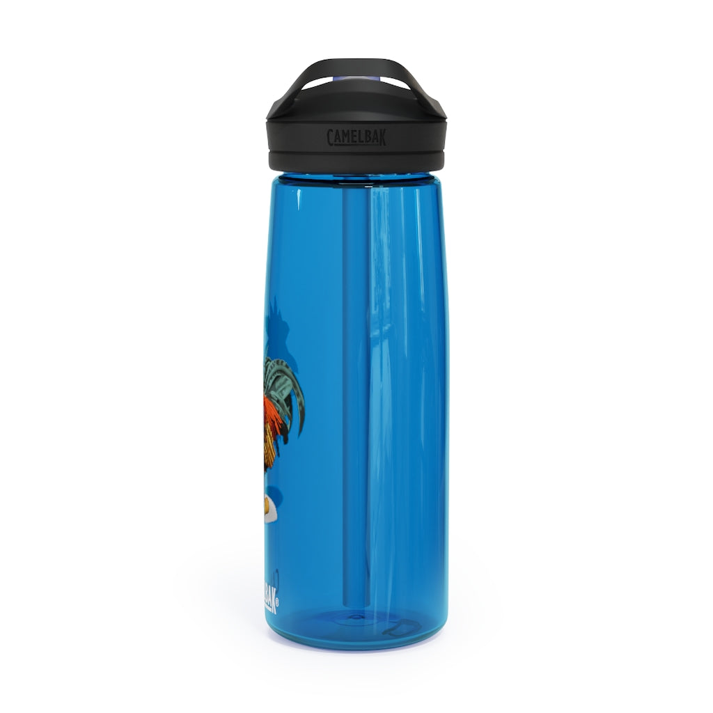 Rooster CamelBak Eddy® Water Bottle in vibrant colors, showcasing its ergonomic design and spill-proof biting valve.