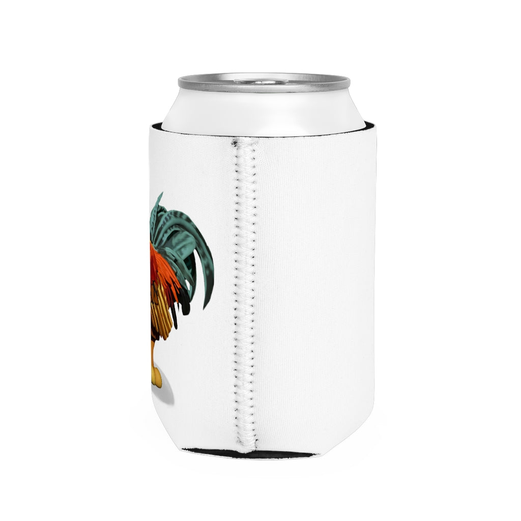 Rooster Can Cooler Sleeve made of durable neoprene, designed to fit standard 12 oz cans, featuring a customizable exterior.