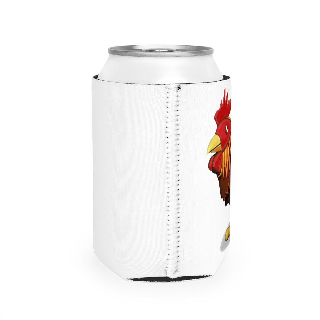 Rooster Can Cooler Sleeve made of durable neoprene, designed to fit standard 12 oz cans, featuring a customizable exterior.