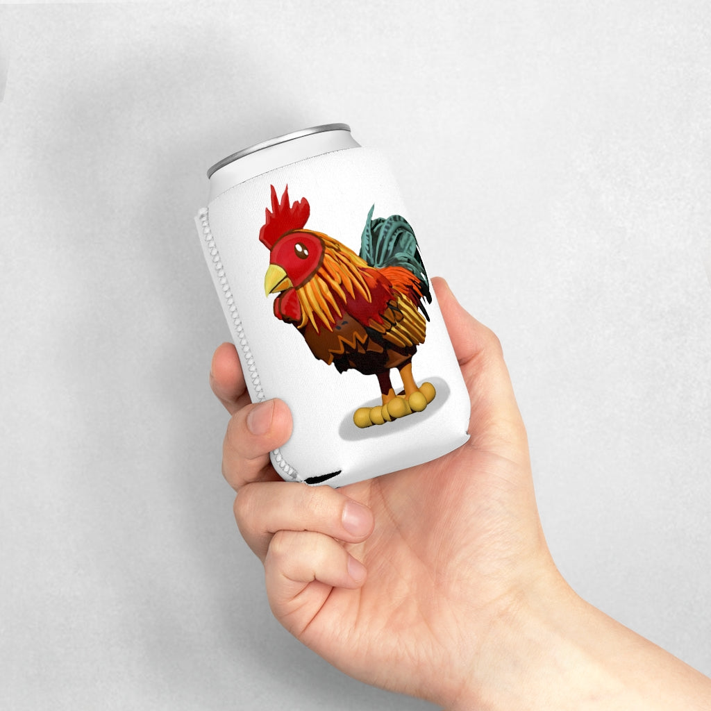 Rooster Can Cooler Sleeve made of durable neoprene, designed to fit standard 12 oz cans, featuring a customizable exterior.