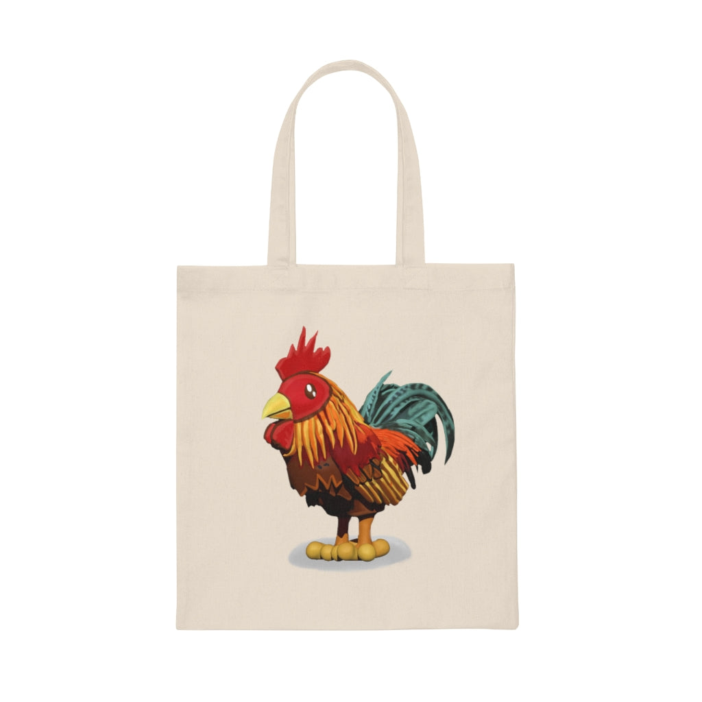 Rooster Canvas Tote Bag made from 100% cotton sheeting, featuring reinforced handles and spacious design.