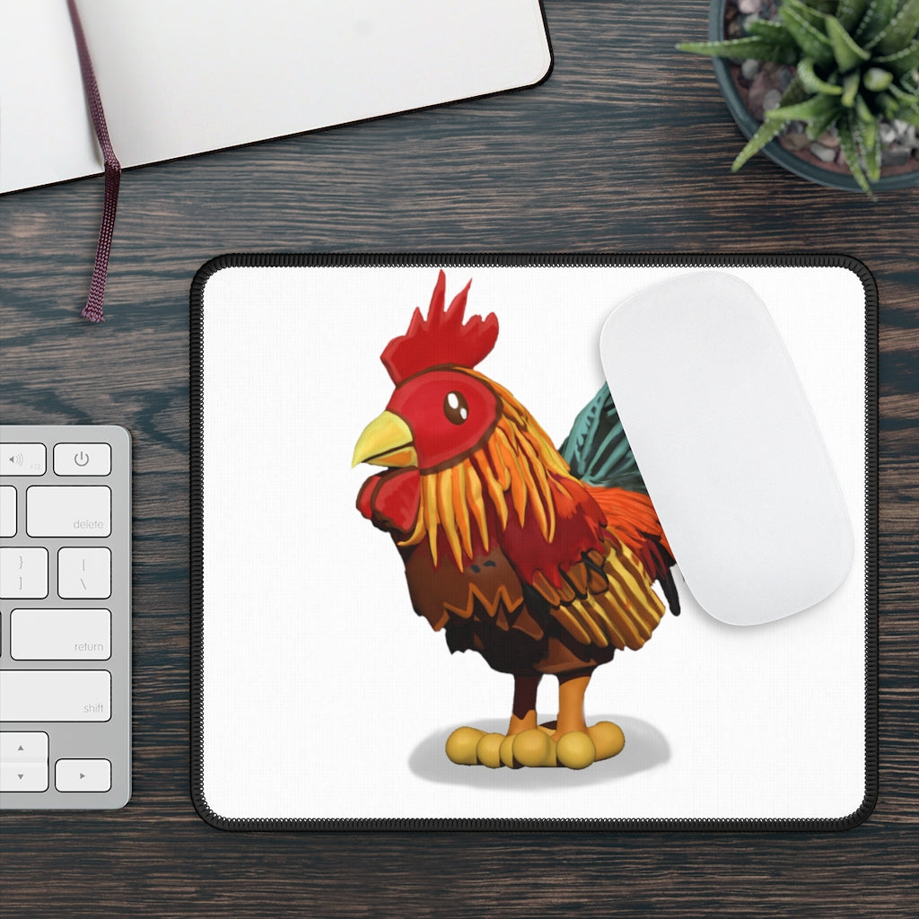 Rooster Gaming Mouse Pad featuring vibrant designs and stitched edges, measuring 9x7 inches for a smooth gaming experience.