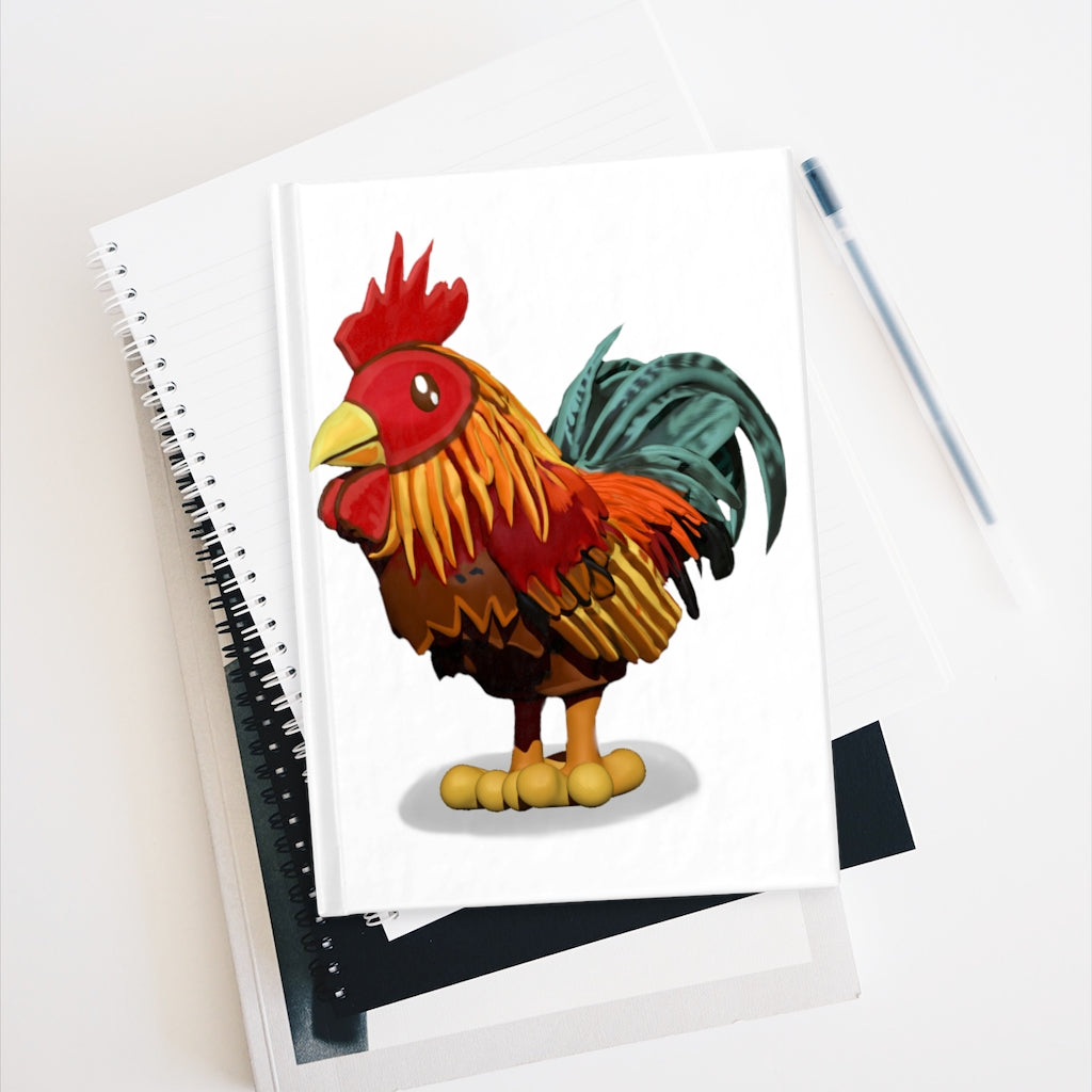 Rooster Journal - Blank with hardcover and colorful wraparound print, showcasing its blank pages for creativity.