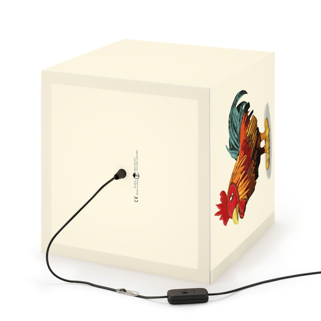 A stylish Rooster Personalized Lamp featuring a unique cube design, perfect for indoor lighting and decoration.