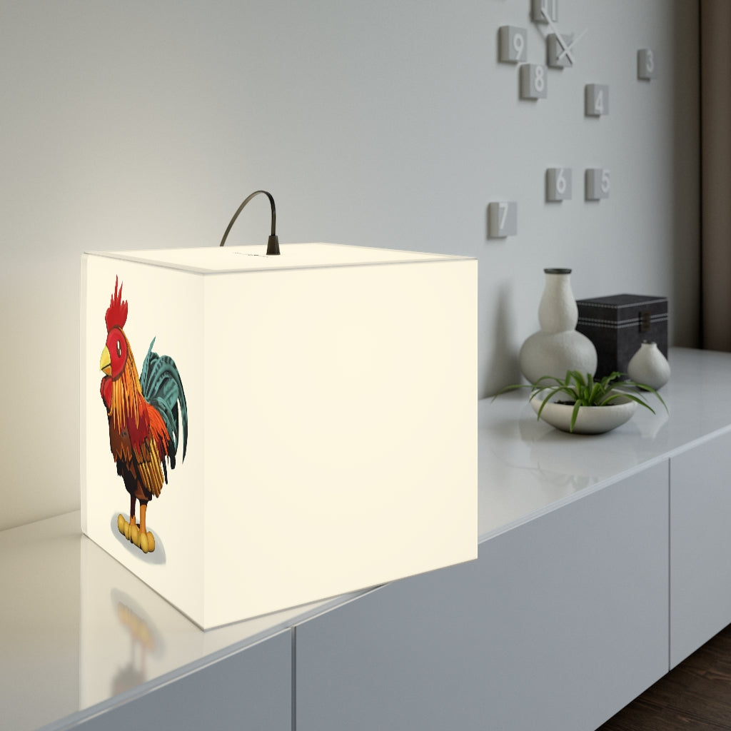 A stylish Rooster Personalized Lamp featuring a unique cube design, perfect for indoor lighting and decoration.