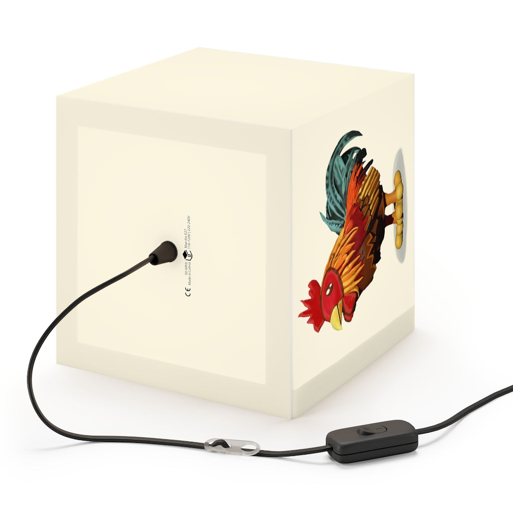 A stylish Rooster Personalized Lamp featuring a unique cube design, perfect for indoor lighting and decoration.