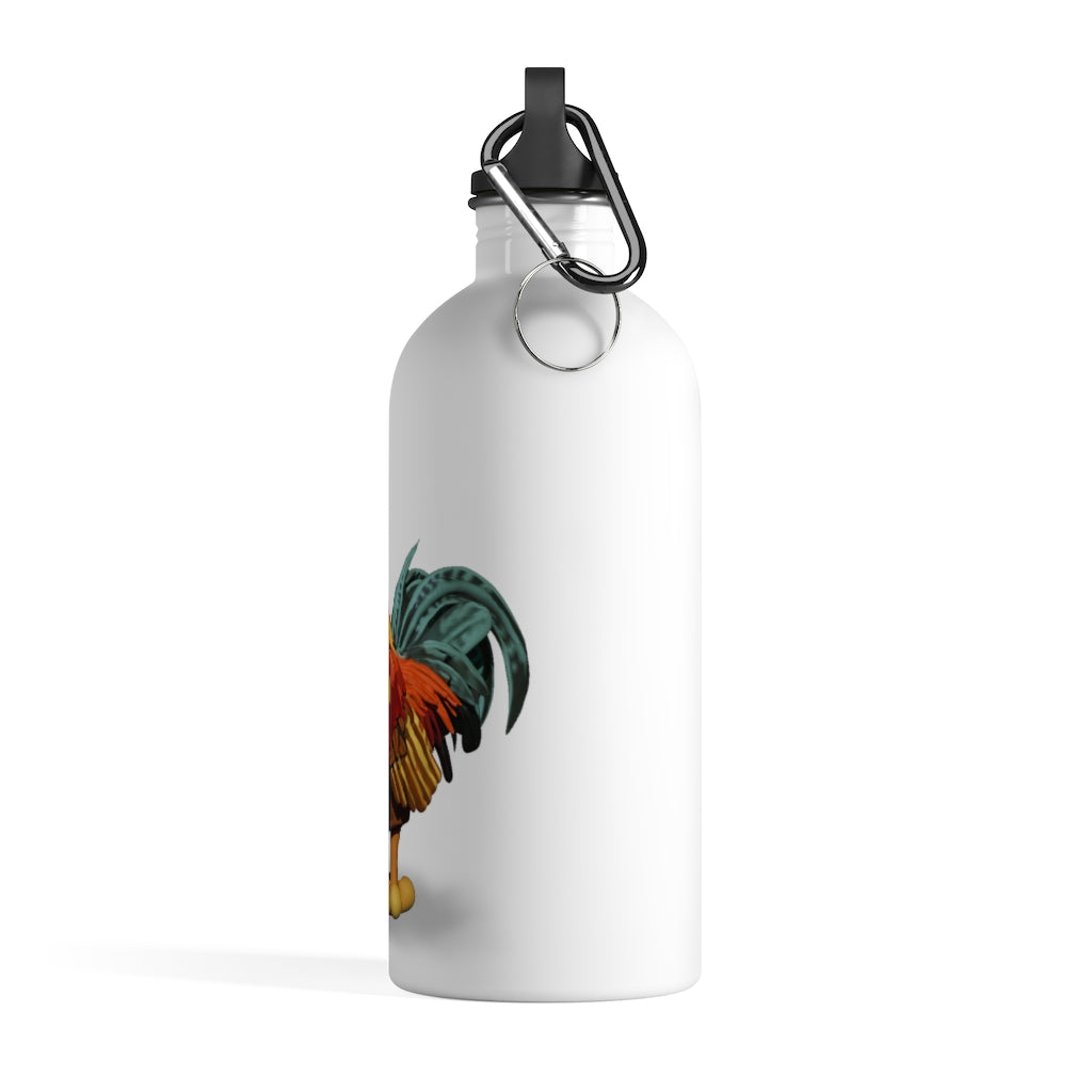 Rooster Stainless Steel Water Bottle with vibrant print and plastic screw top, ideal for hydration on the go.