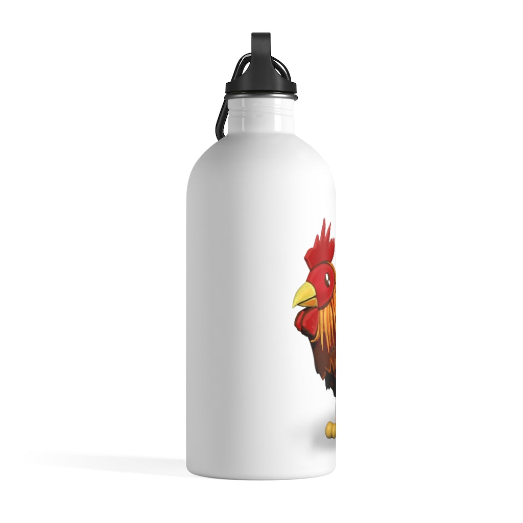 Rooster Stainless Steel Water Bottle with vibrant print and plastic screw top, ideal for hydration on the go.