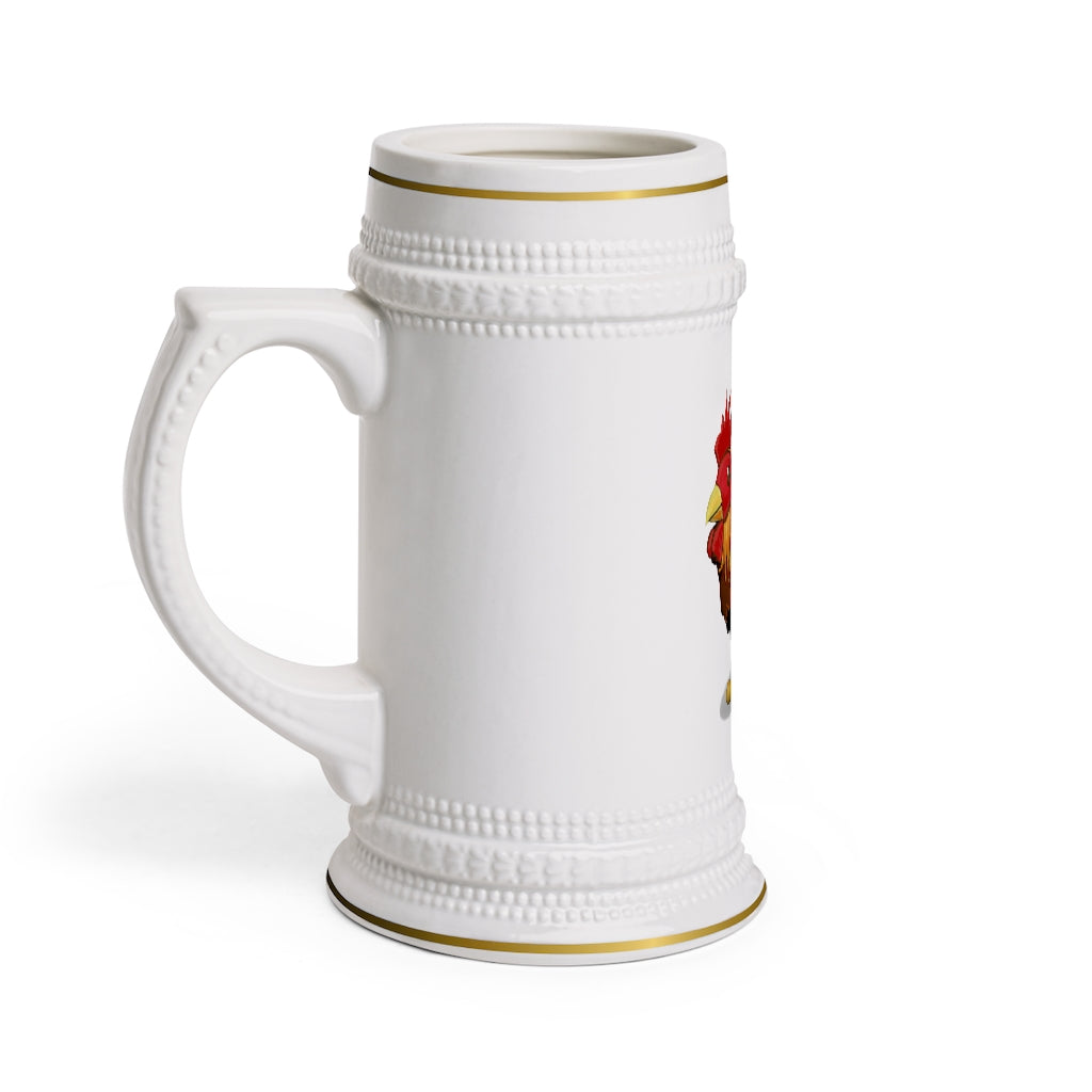 A stylish Rooster Stein Mug made of durable white ceramic with ribbed outlines and a classic design, perfect for custom artwork.