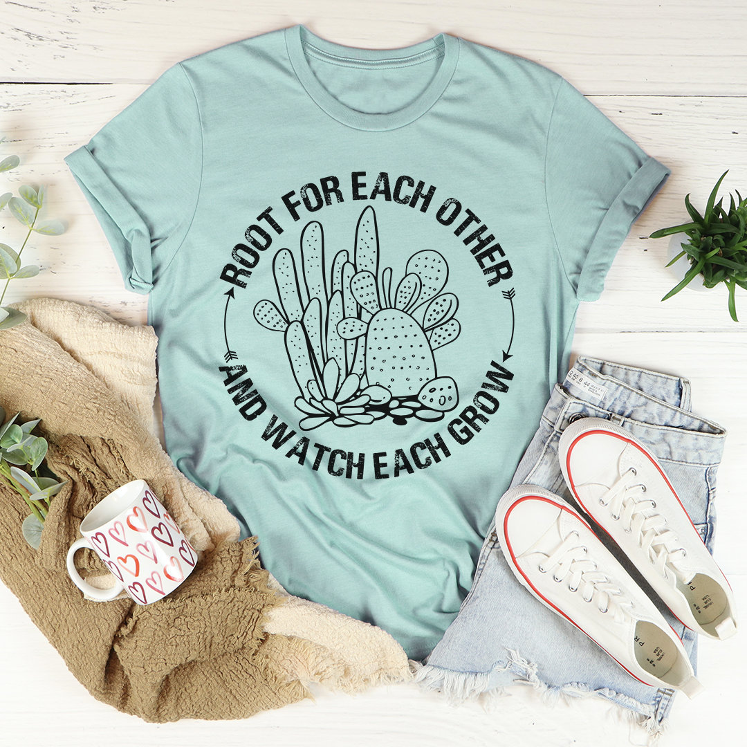 Root For Each Other T-Shirt made from soft ring-spun cotton, featuring double stitching for durability and a stylish design.