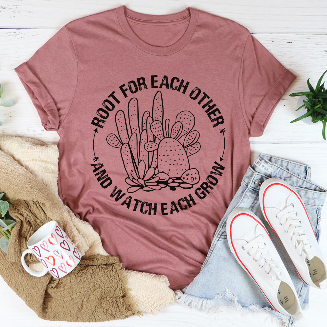 Root For Each Other T-Shirt made from soft ring-spun cotton, featuring double stitching for durability and a stylish design.