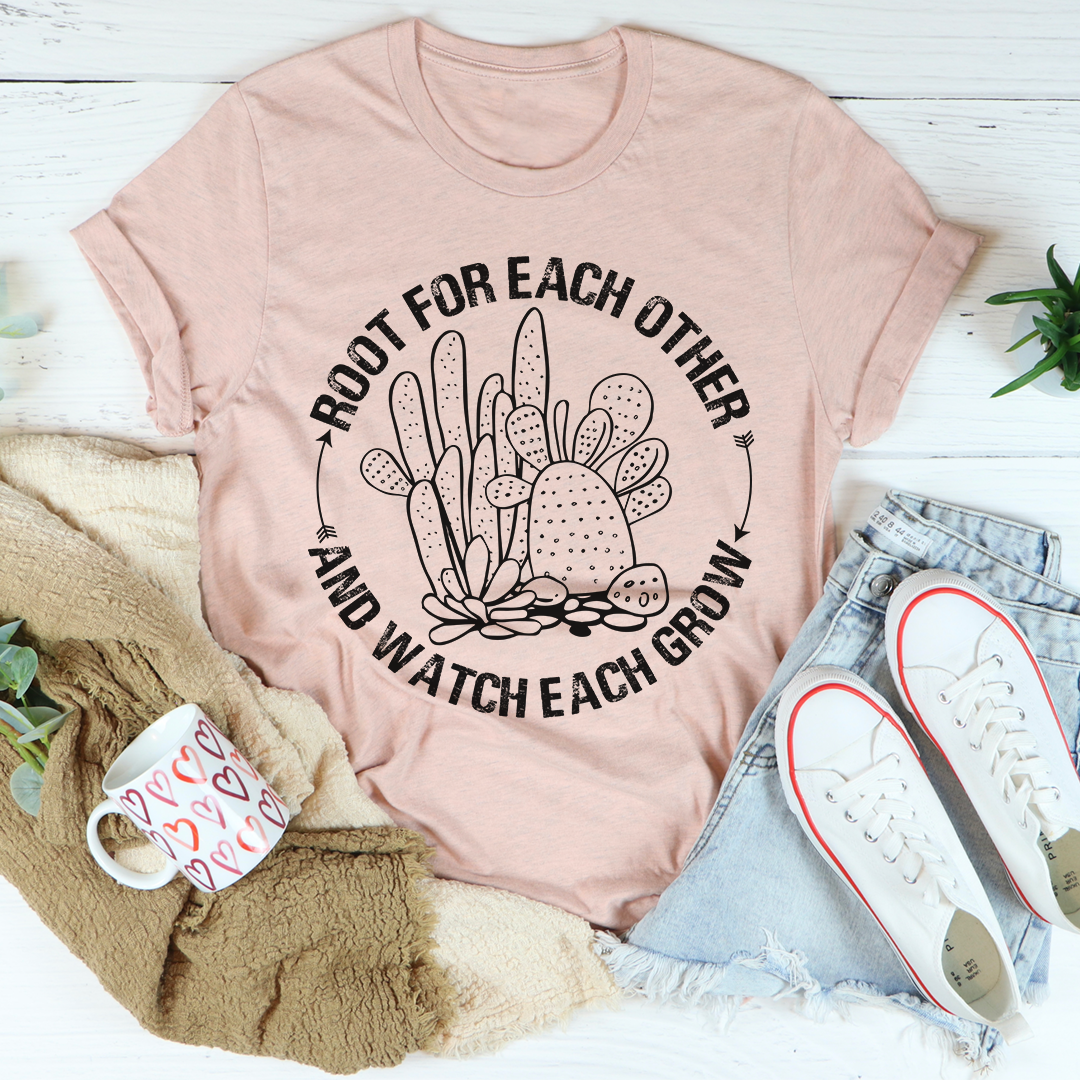 Root For Each Other T-Shirt made from soft ring-spun cotton, featuring double stitching for durability and a stylish design.