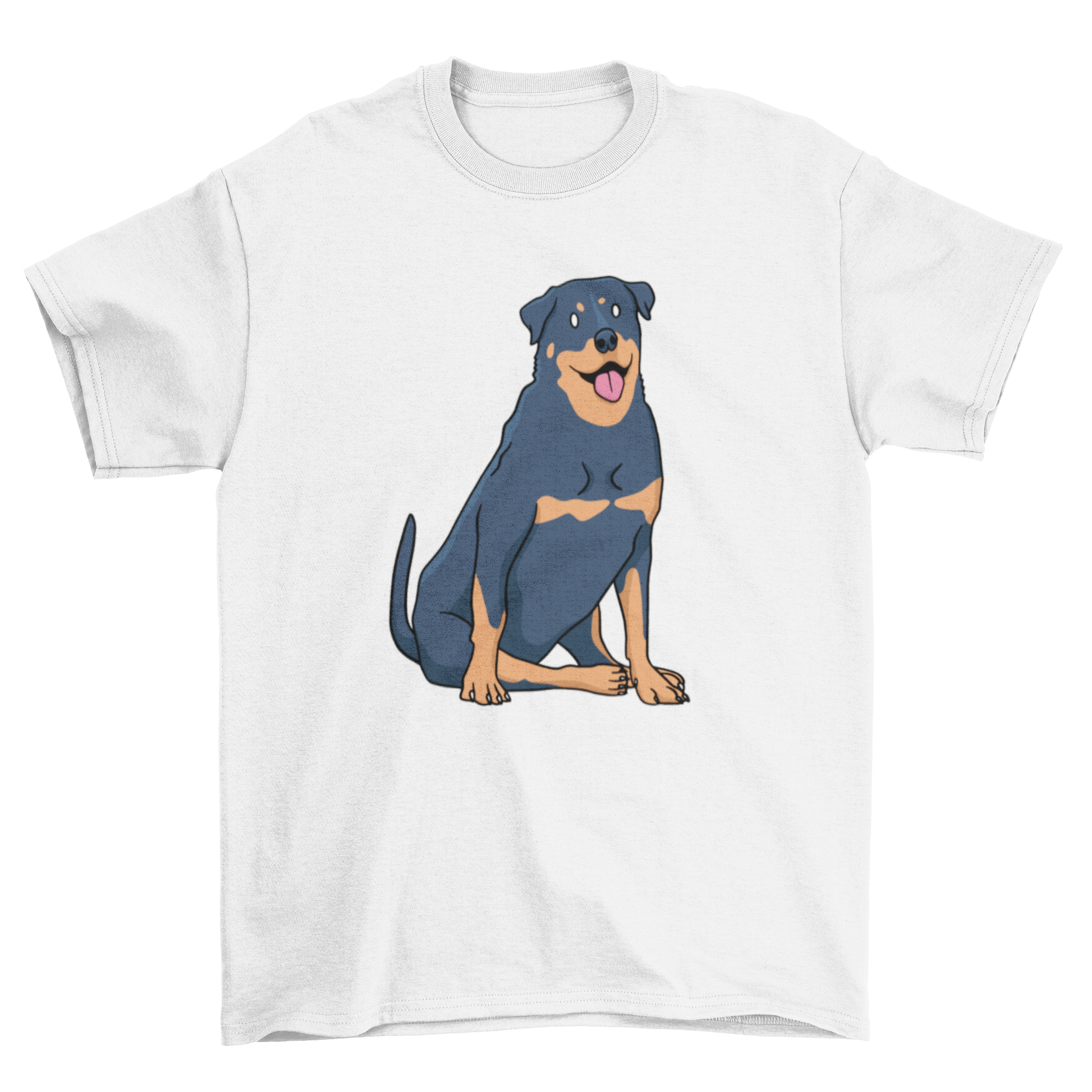 A stylish t-shirt featuring a graphic of a Rottweiler sitting down, showcasing its strength and loyalty.