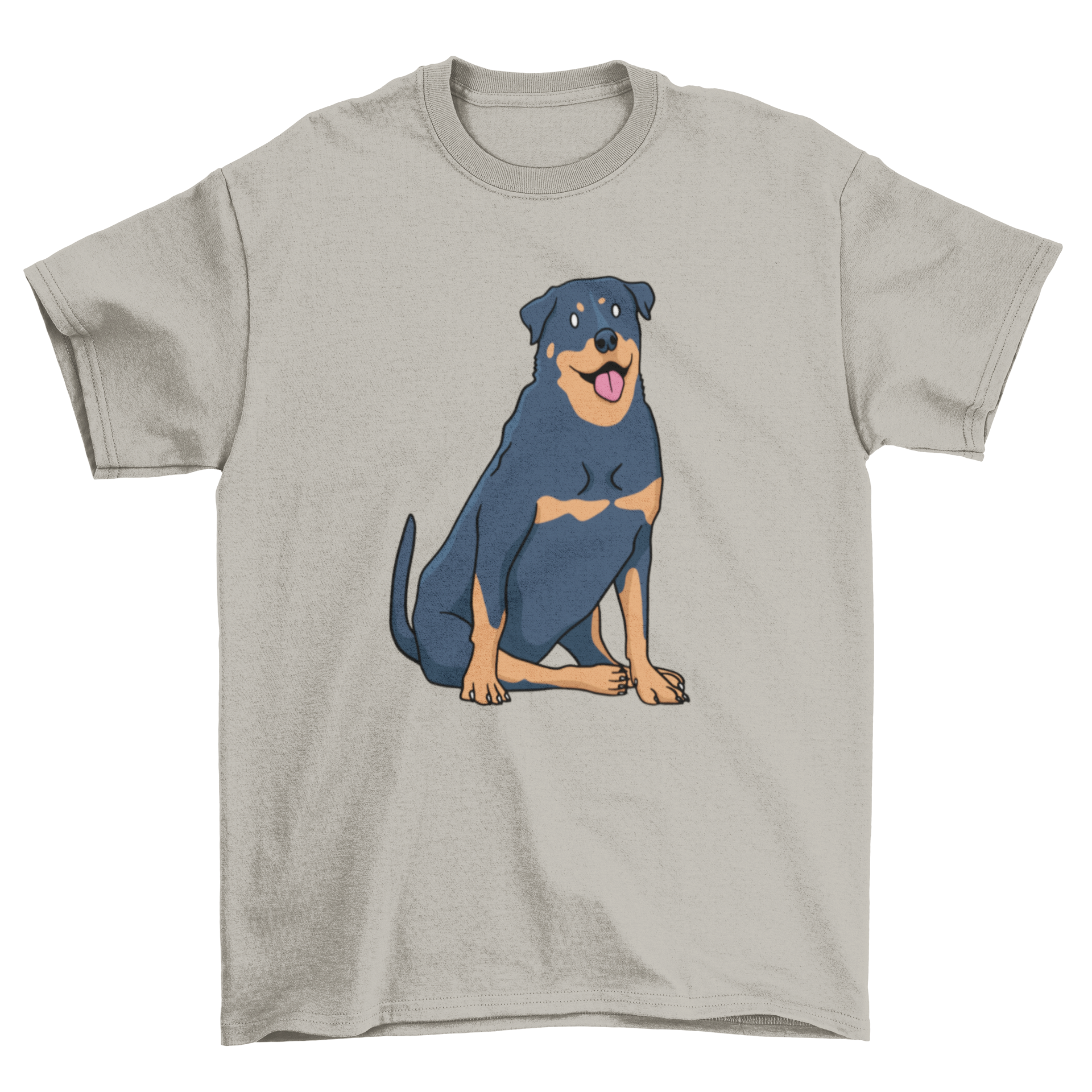 A stylish t-shirt featuring a graphic of a Rottweiler sitting down, showcasing its strength and loyalty.