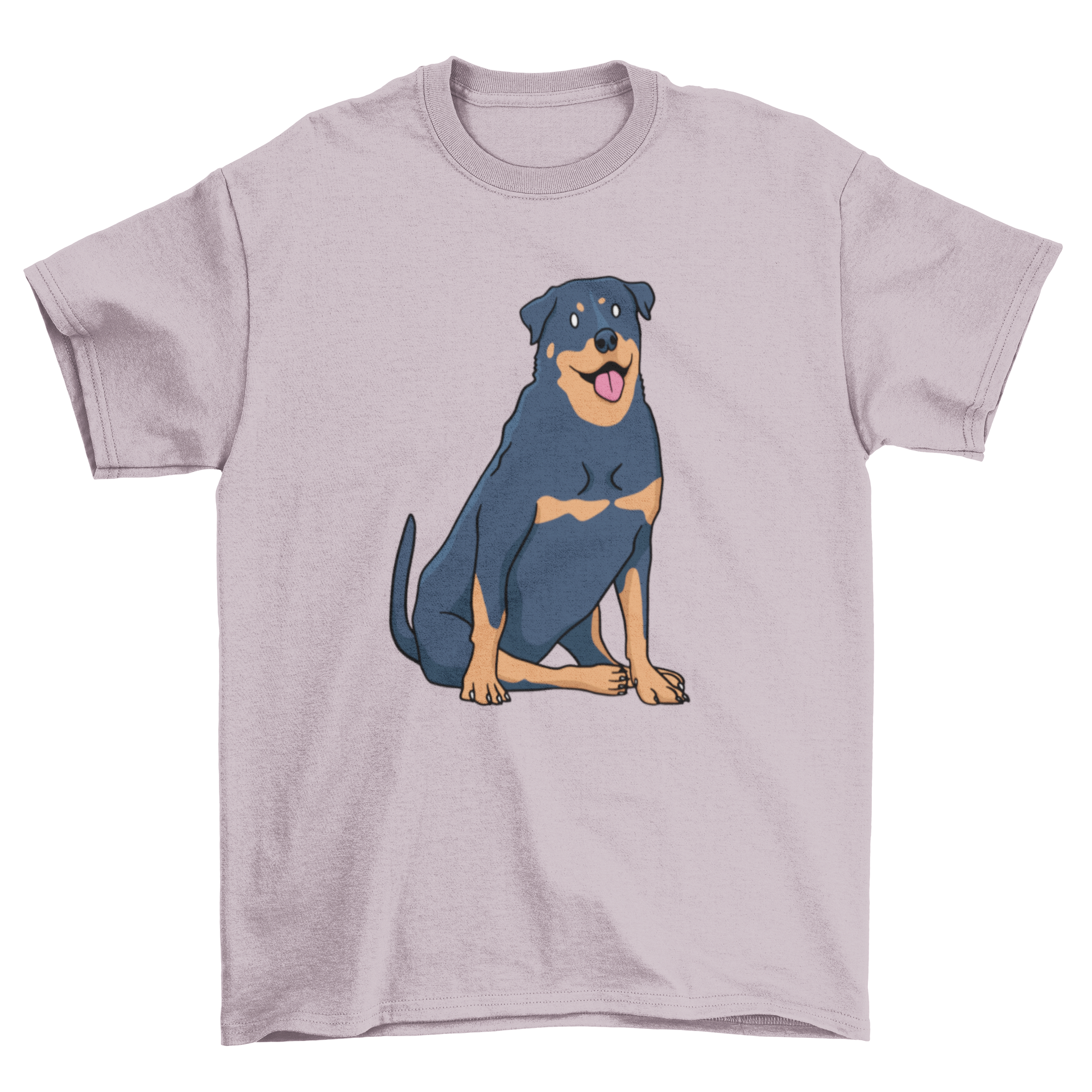 A stylish t-shirt featuring a graphic of a Rottweiler sitting down, showcasing its strength and loyalty.