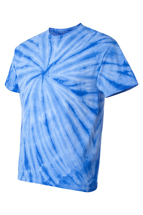 A vibrant Royal Tie Dye T-Shirt showcasing a unique tie-dye pattern in various colors, made from 100% pre-shrunk cotton.