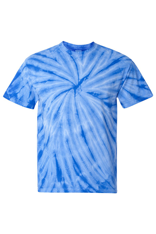 A vibrant Royal Tie Dye T-Shirt showcasing a unique tie-dye pattern in various colors, made from 100% pre-shrunk cotton.