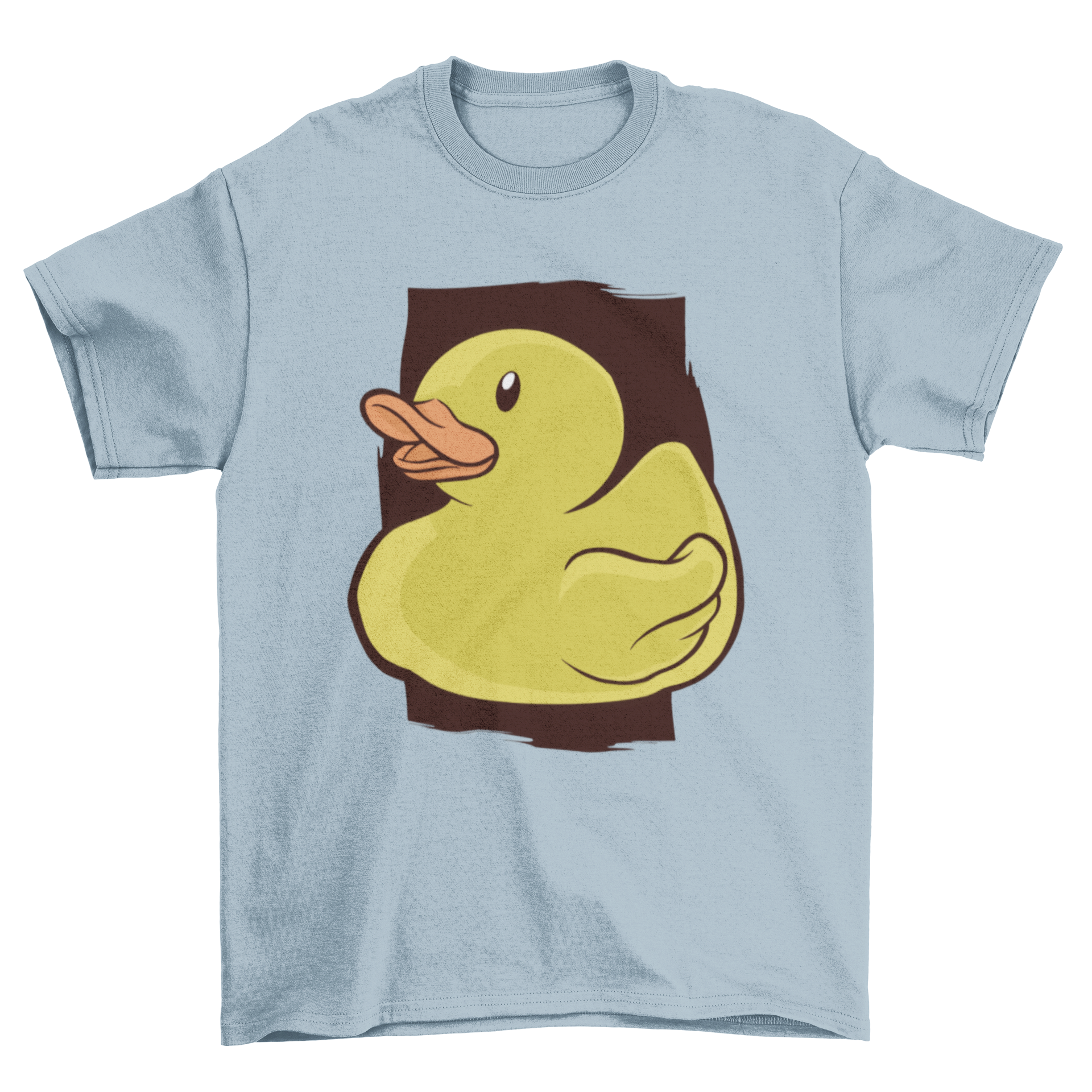 A vibrant yellow rubber duckling graphic on a casual T-shirt, perfect for playful fashion.