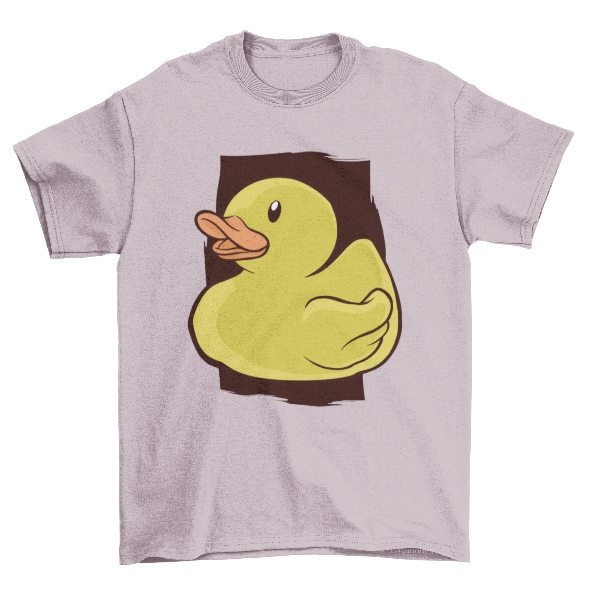 A vibrant yellow rubber duckling graphic on a casual T-shirt, perfect for playful fashion.