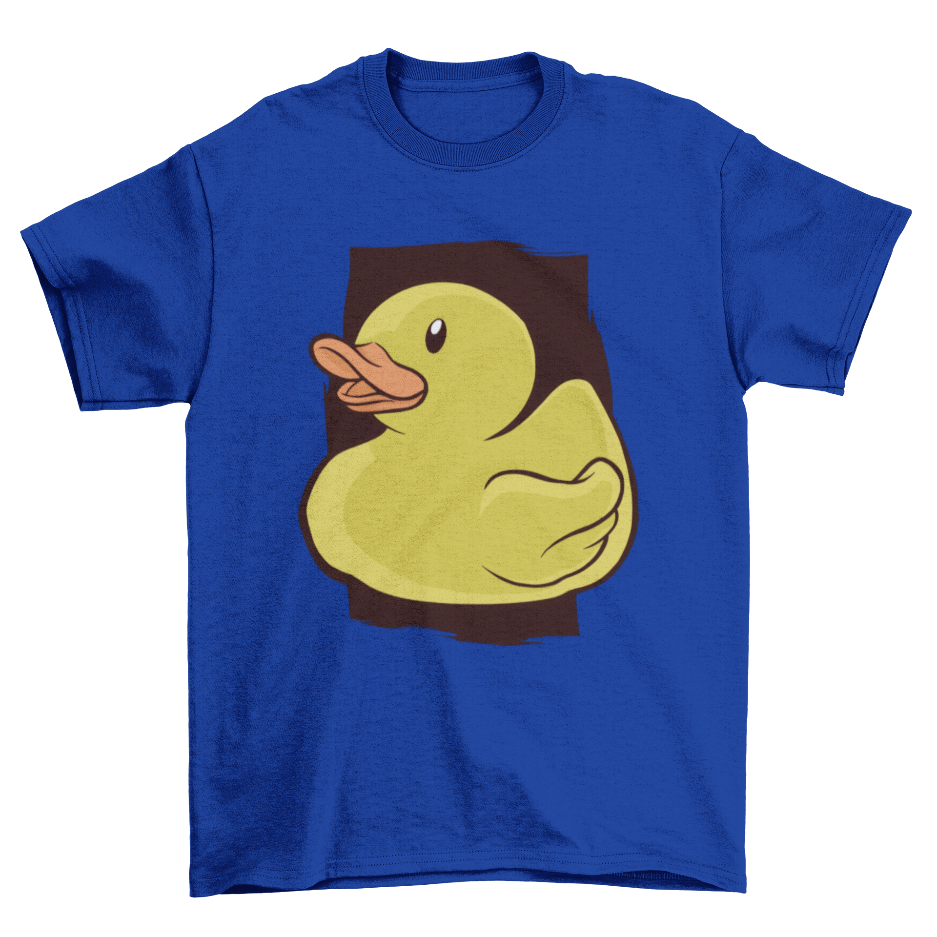 A vibrant yellow rubber duckling graphic on a casual T-shirt, perfect for playful fashion.